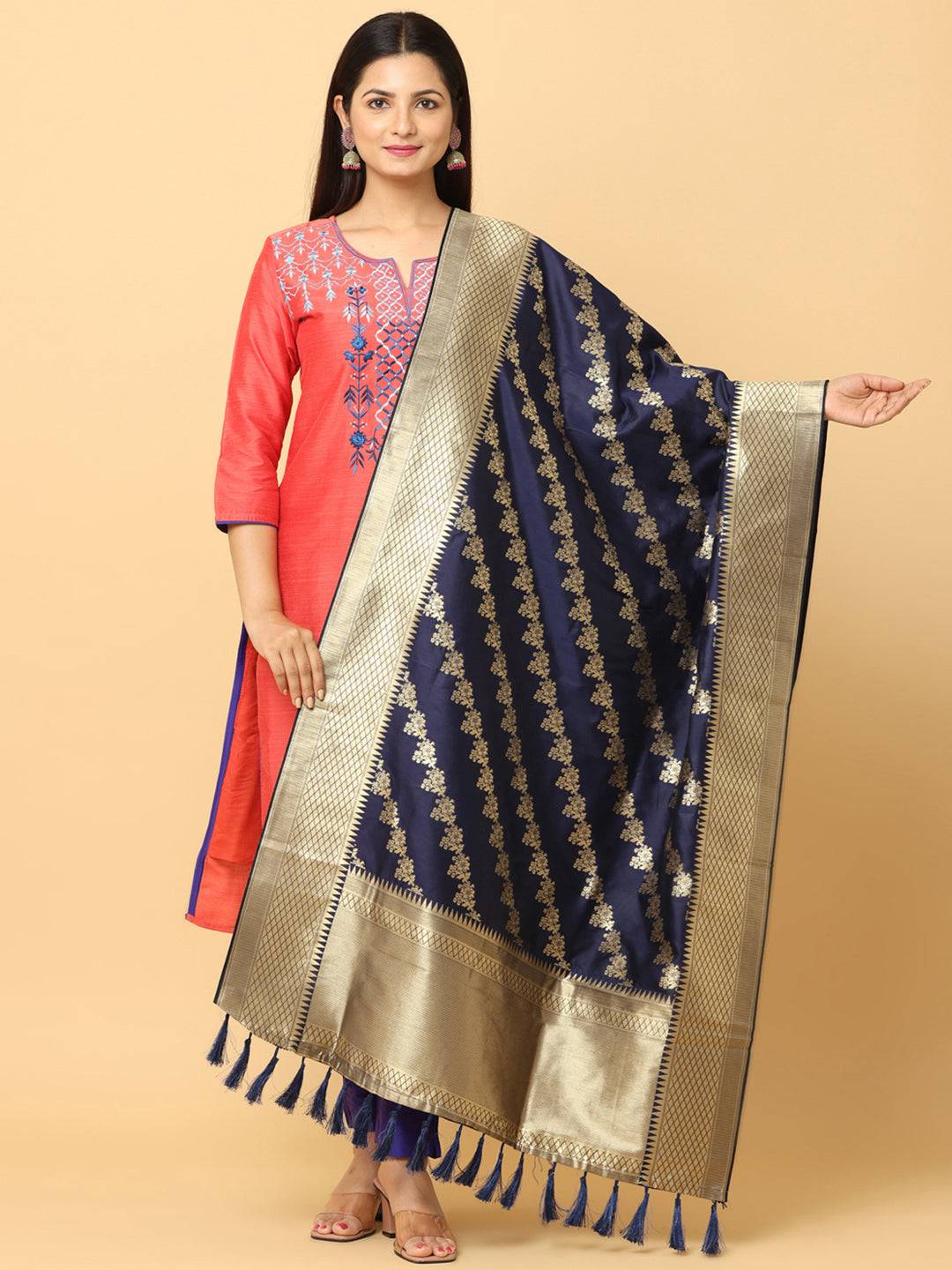 Navy Colour Woven Design Dupatta