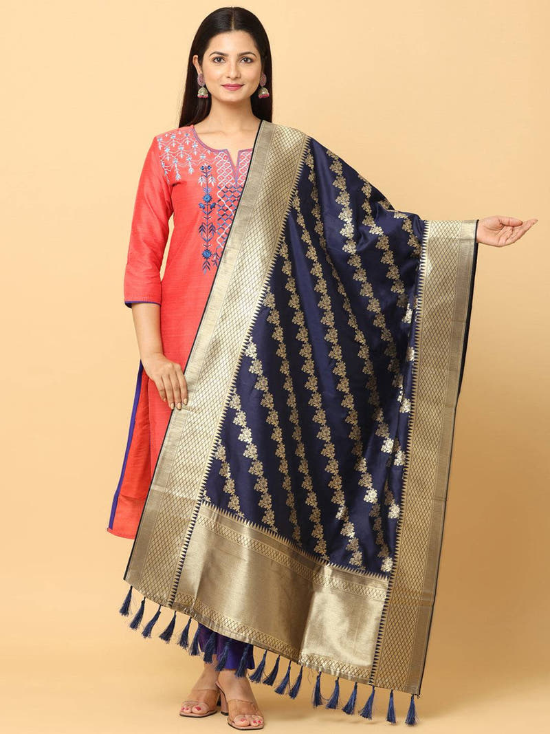 Navy Colour Woven Design Dupatta