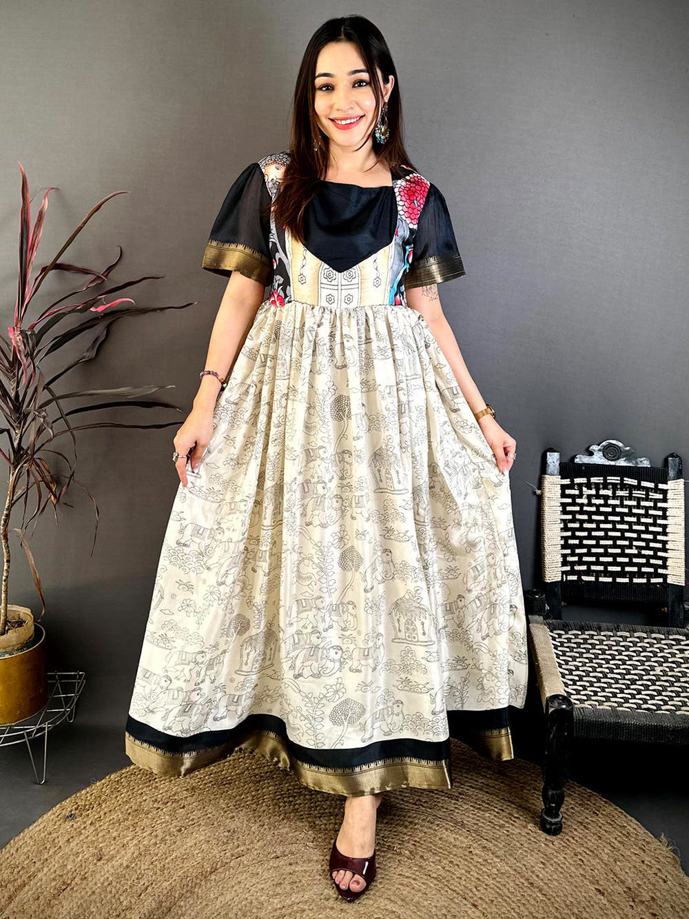 Elegant Square Neck Kota Doriya Dress
