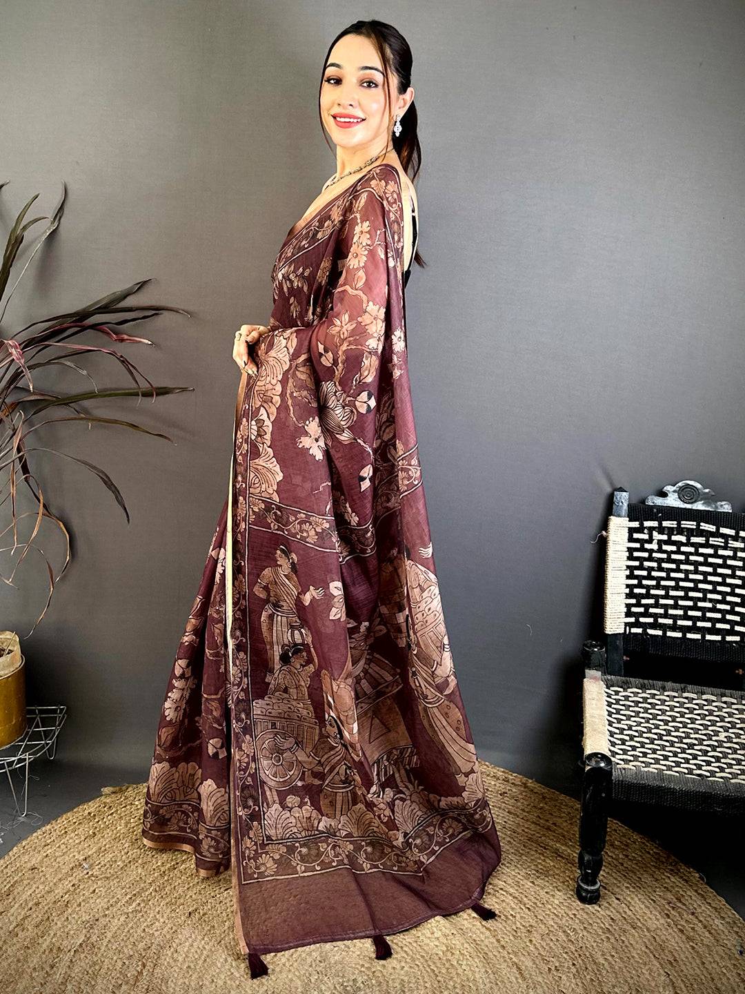 Radiant Kalamkari Linen Weave Saree
