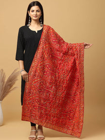 Red Orange Paisley Jaal Pashmina Dupatta