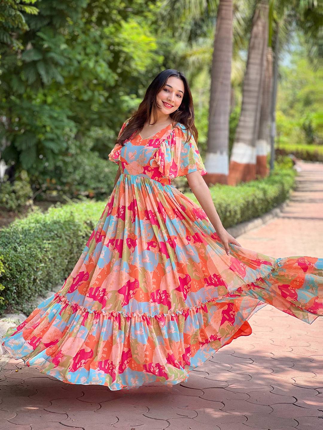 Floral Flared Multi Colour Flary Dress