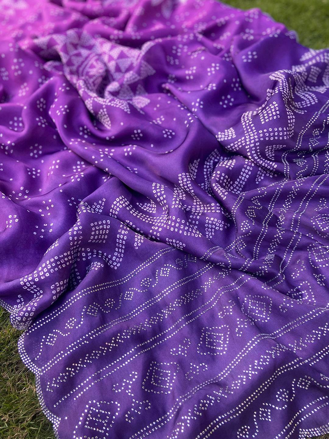 Purple Ombre Bandhej Georgette Silk Saree