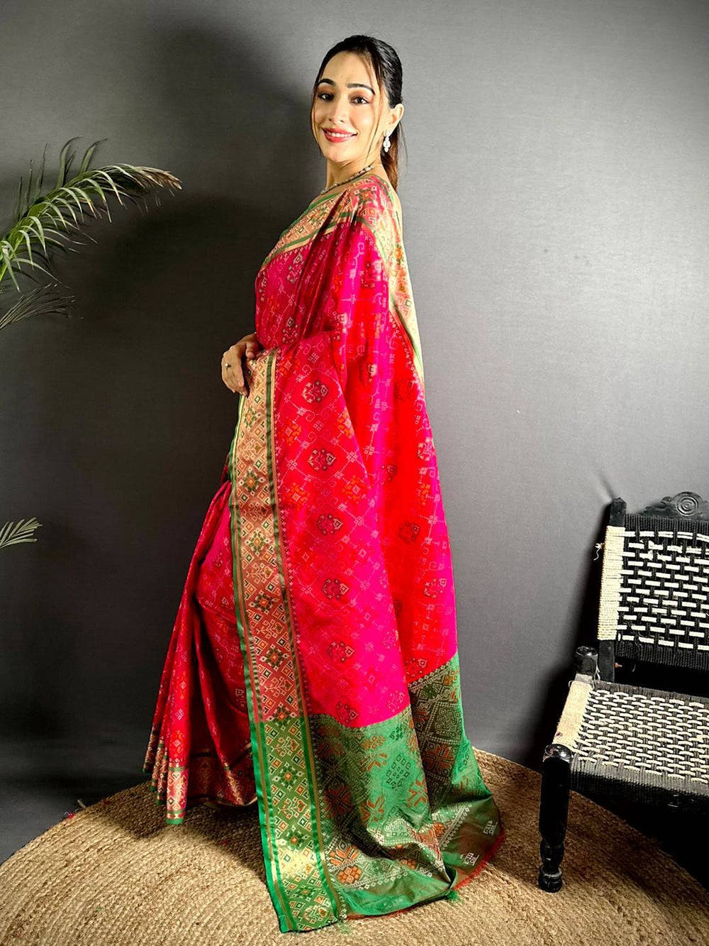 Pink Pochampally Patola Soft Silk Saree