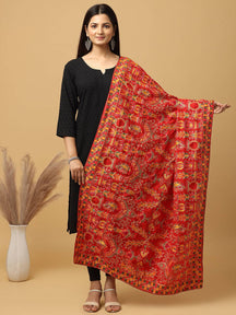 Red Dense Multicolour Floral Pashmina Dupatta