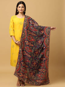 Navy Scallop Border Paisley Pashmina Dupatta