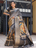 Pure Viscose Dola Silk Saree With Zari Weaving Pallu In Grey Colour - Luxe