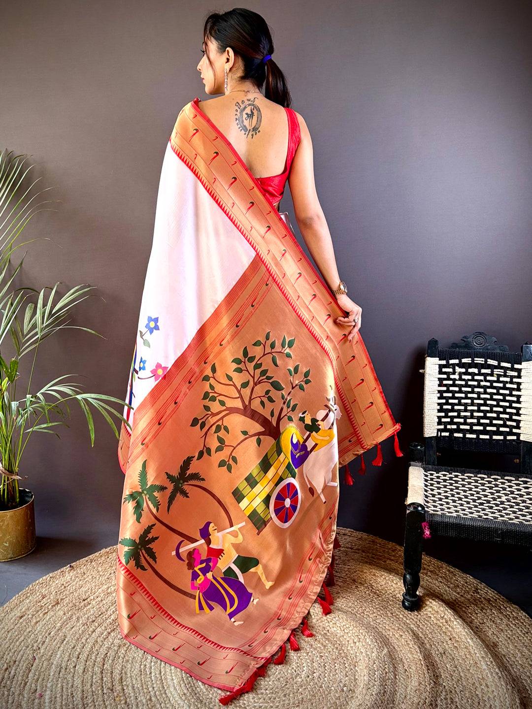 Minakari Soft Silk Bird Print Saree