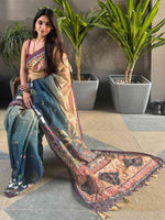 Soft Linen Ombre Pichwai Printed Turquoise Colour Saree