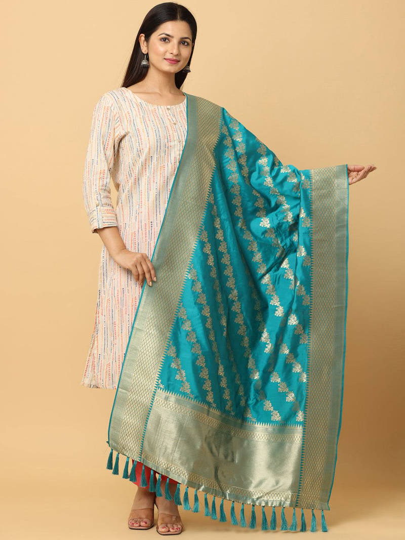 Rama Colour Woven Design Dupatta