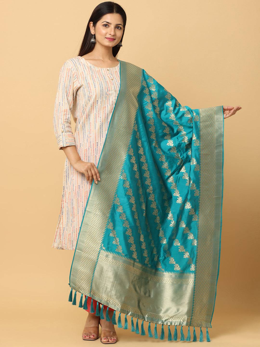 Rama Colour Woven Design Dupatta