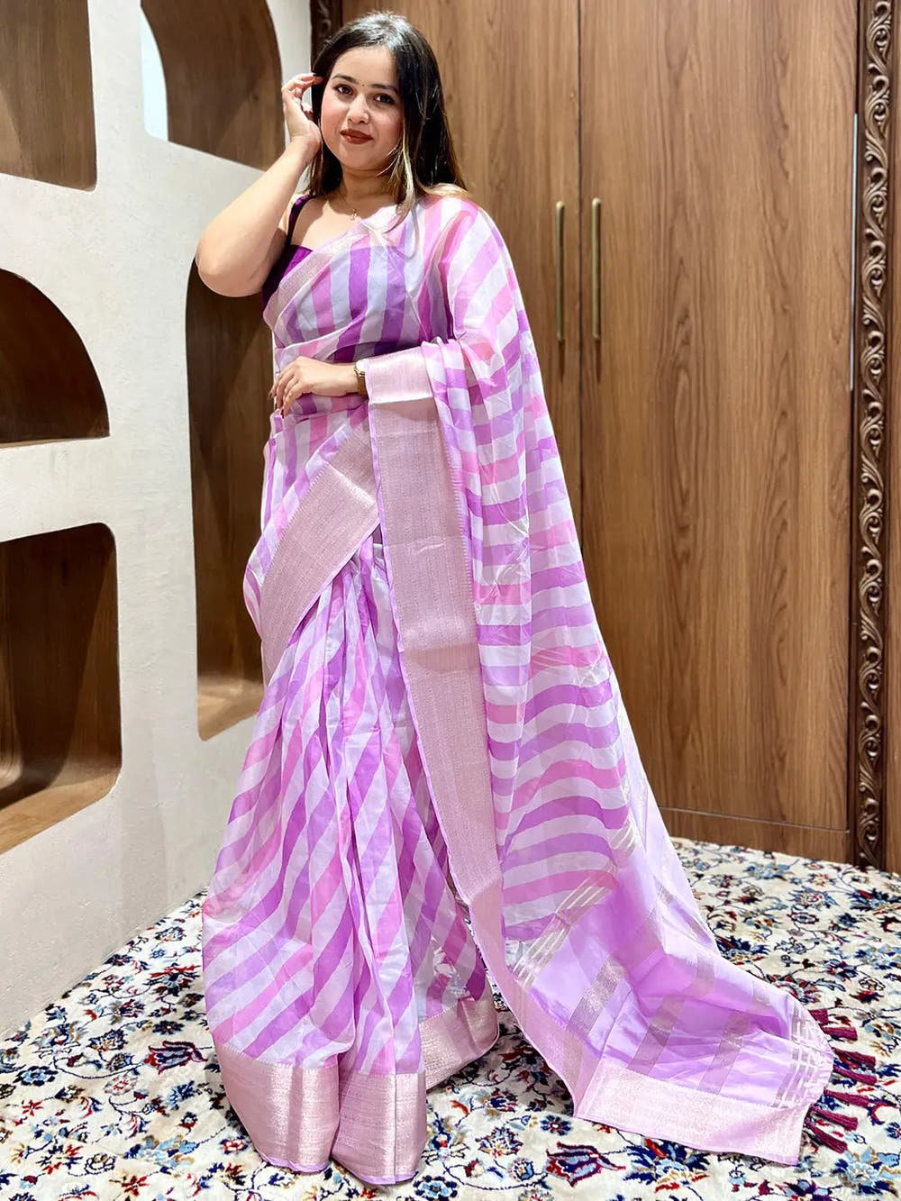 Soft Organza Leheriya Digital Print Party Wear Saree