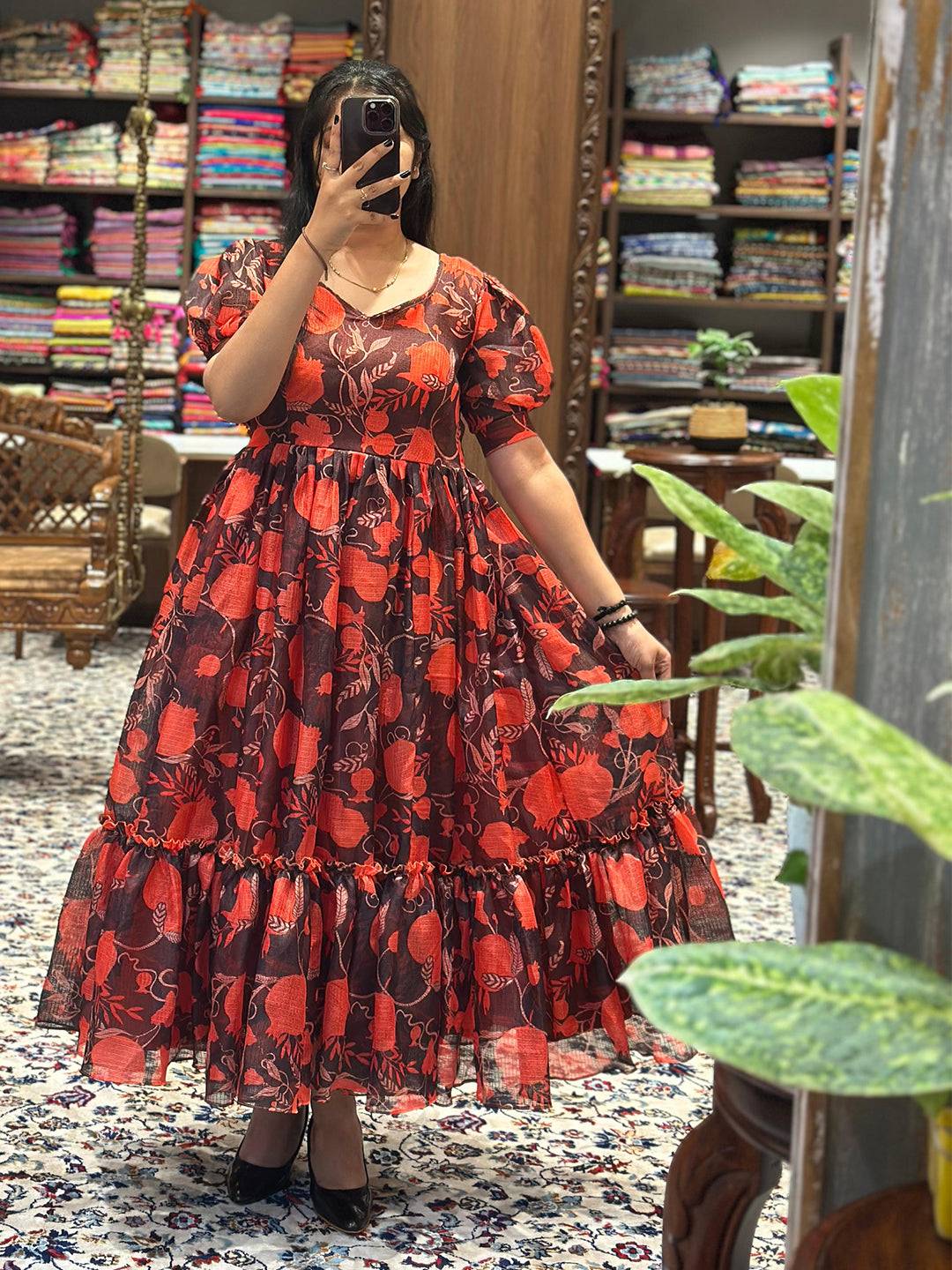 Scarlet Bloom Floral Kota Midi
