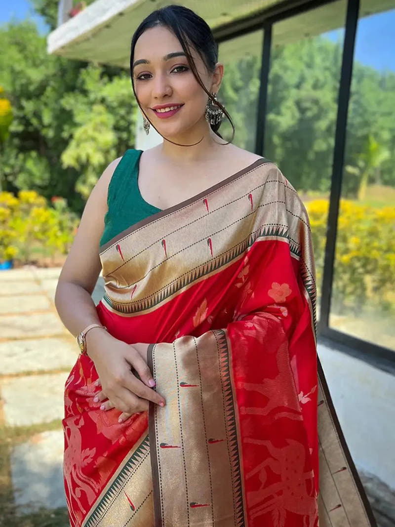 Red Colour Paithani Silk Pichwai Woven Saree