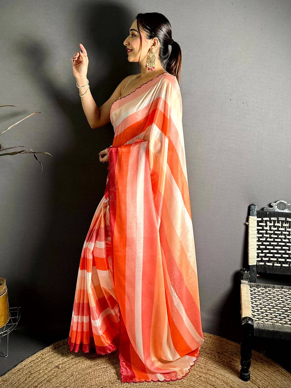 Regal Striped Print Soft Chiffon Saree