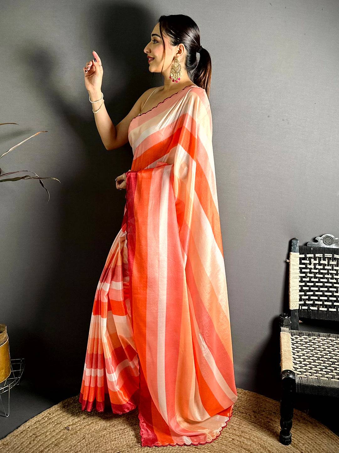 Regal Striped Print Soft Chiffon Saree