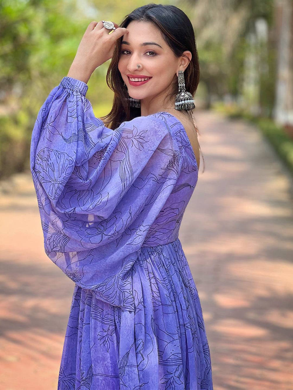 Slate Blue Dolman Puff Sleeve Dress