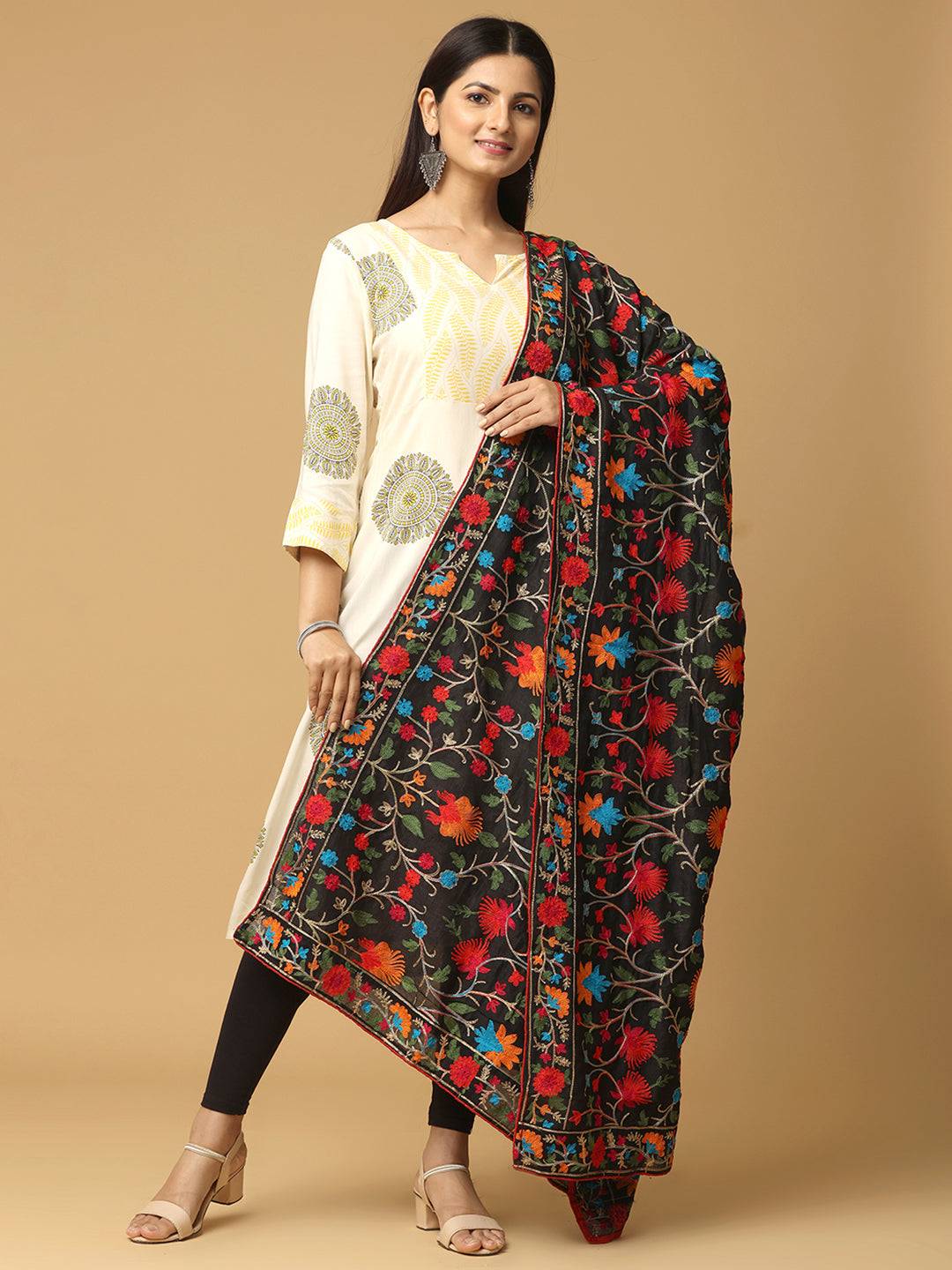 Black Turquoise Sprig Pashmina Dupatta