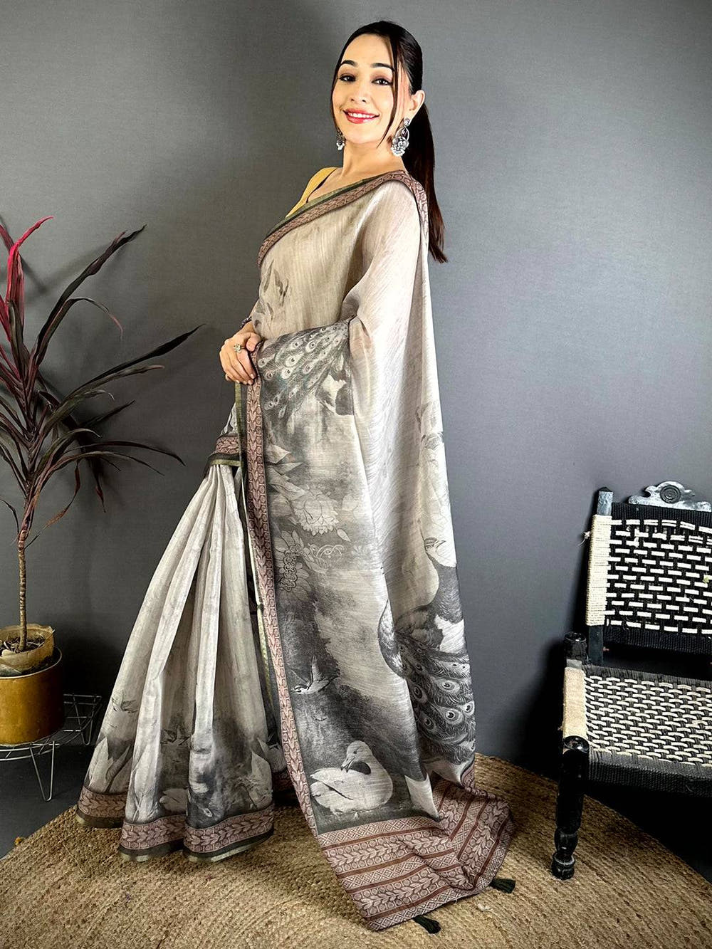 Heritage Art Poster Pallu Kalamkari Linen Saree