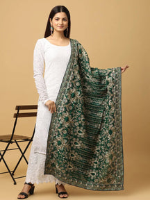 Dark Green Multicolour Floral Pashmina Dupatta