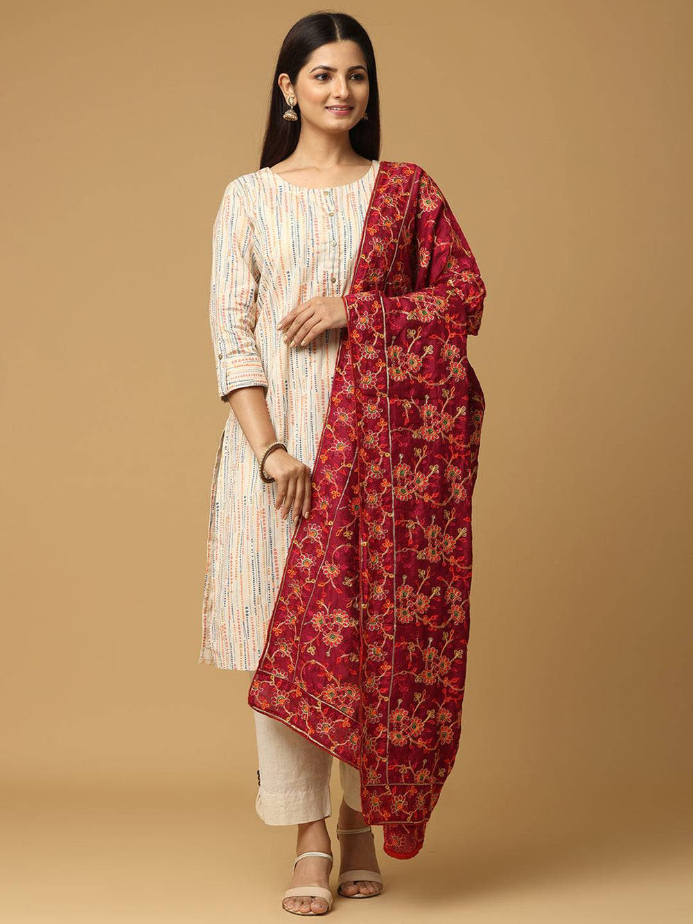 Wine Deep Floral Spray Pashmina Dupatta