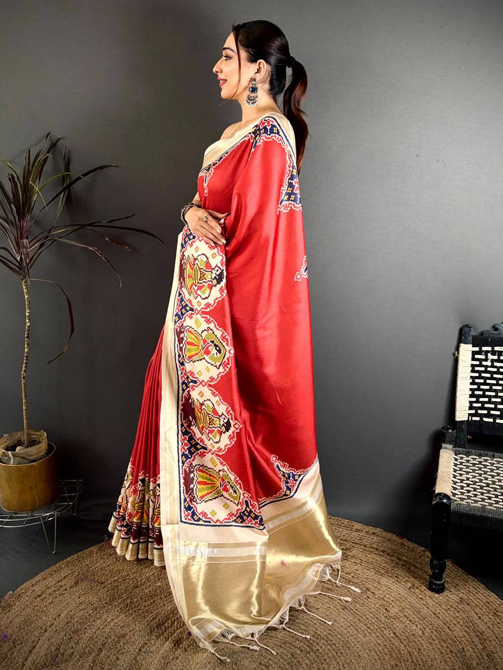 Red Patola Border Kanchi Silk Saree