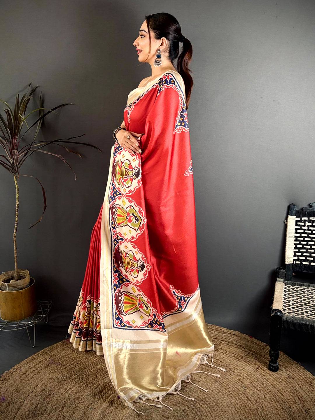 Red Patola Border Kanchi Silk Saree