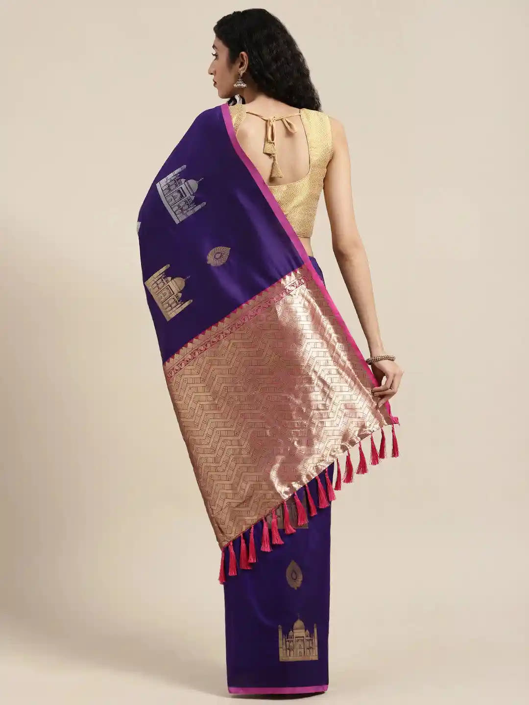 Trendy Navy Colour Silk Blend Woven Design Banarasi Saree