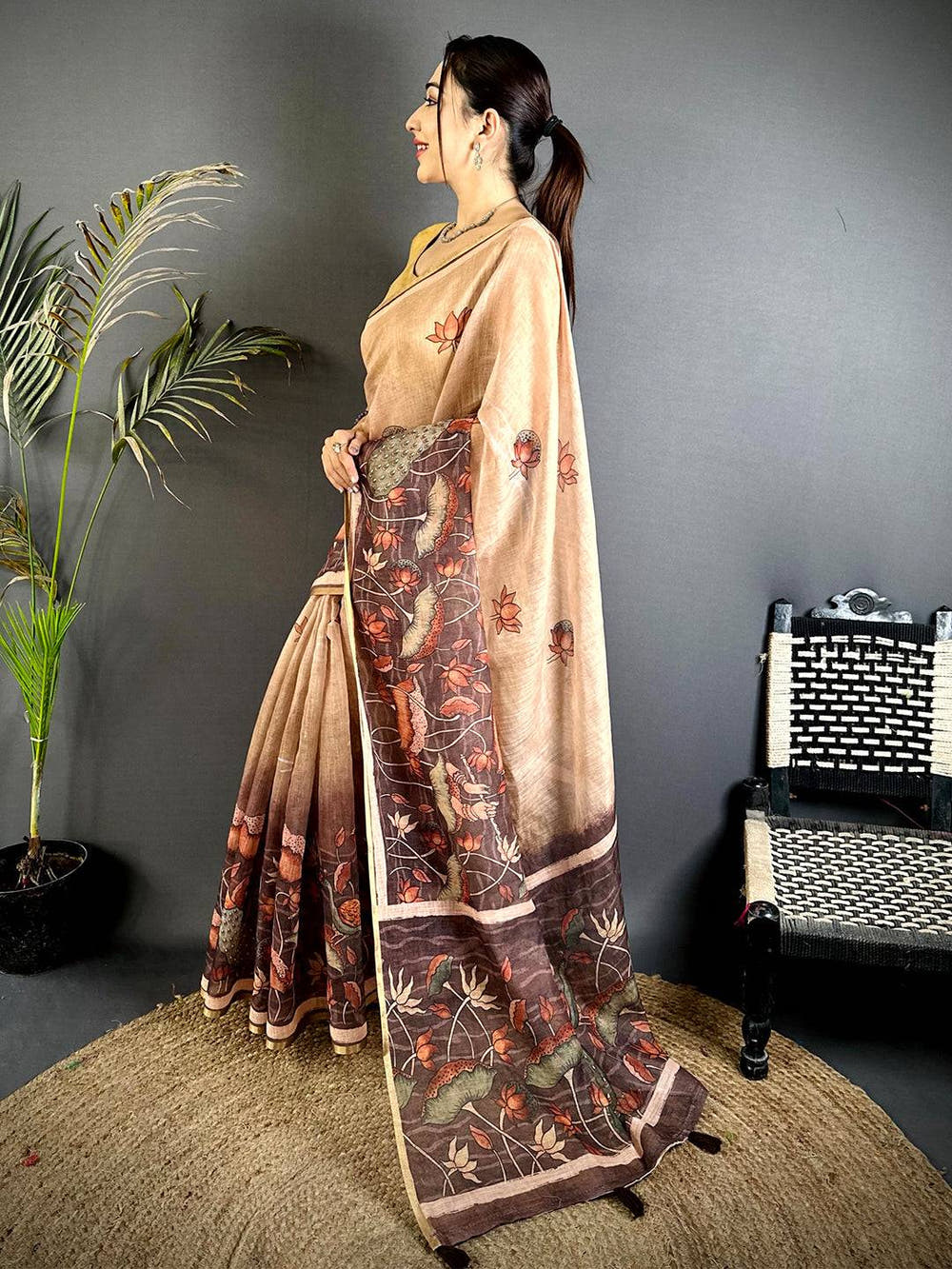 Ethereal Floral Linen Tissue Saree