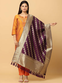 Wine Colour Woven Design Dupatta