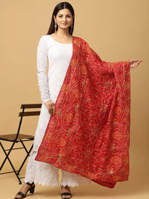 Red Fine Orange Floral Pashmina Dupatta