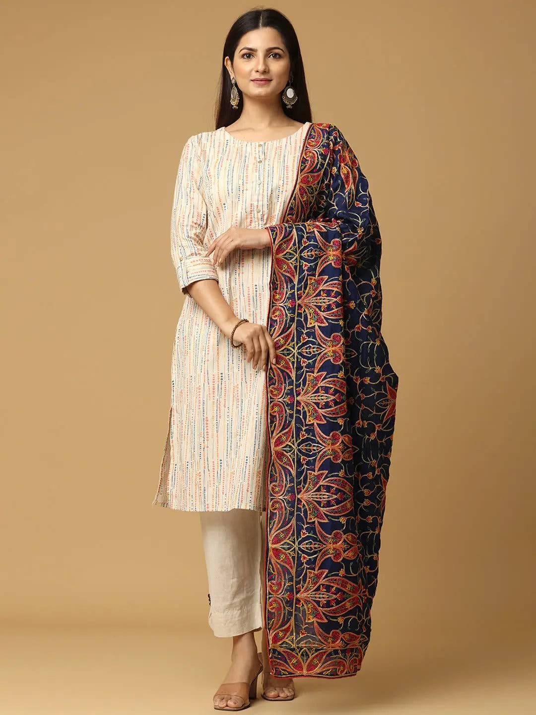 Navy Rust Dense Paisley Pashmina Dupatta