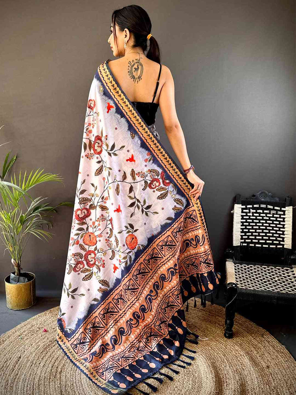 Off White Soft Silk Floral Saree