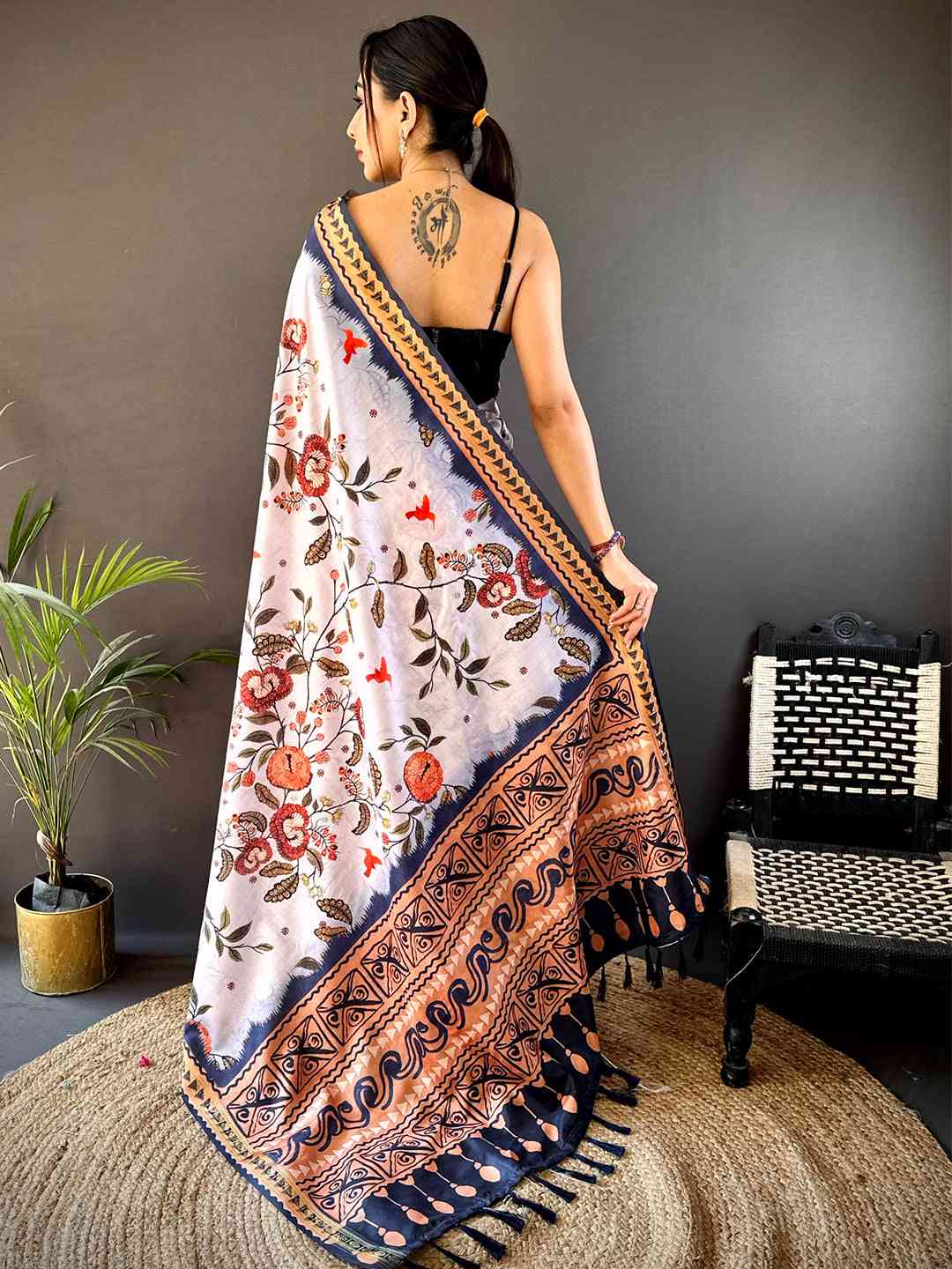 Off White Soft Silk Floral Saree