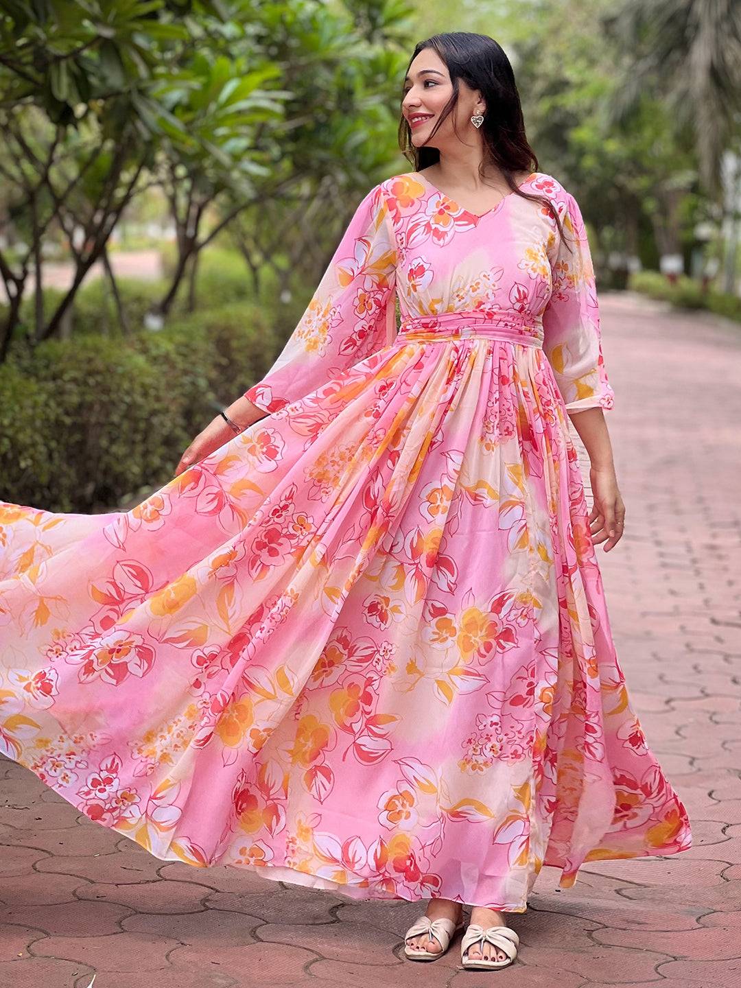 Peach Abstract Printed Dress