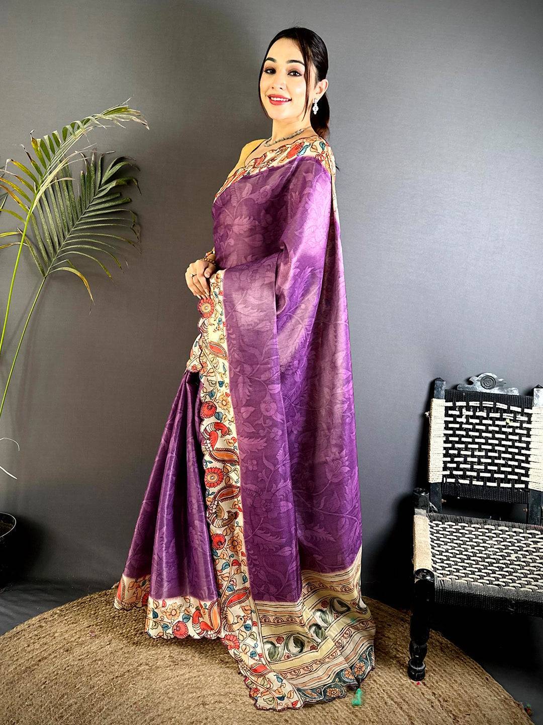 Graceful Pen Kalamkari Shibori Cutwork Saree
