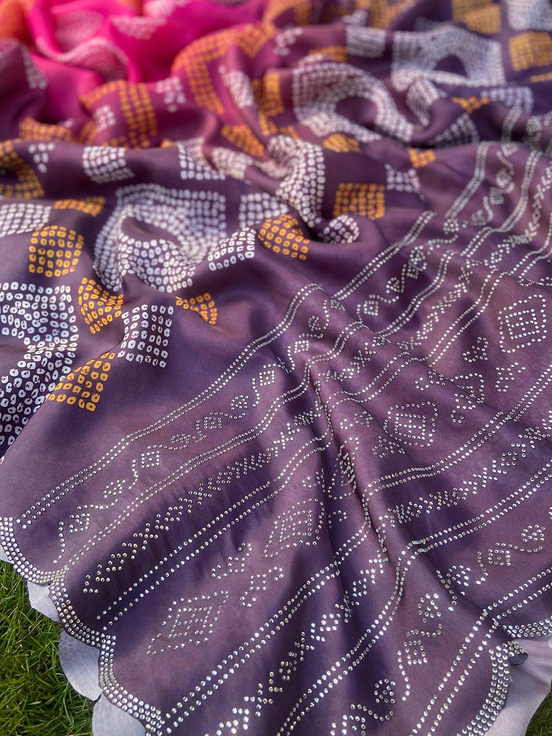 Magenta Ombre Bandhej Georgette Silk Saree