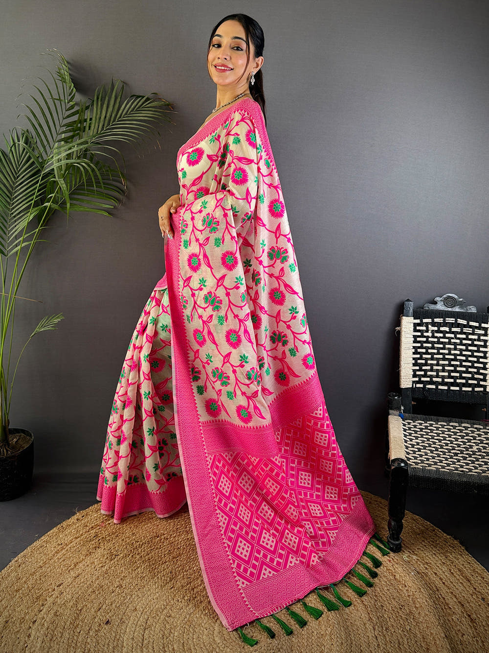 Ethereal Pink Cotton Silk Dhakai Saree