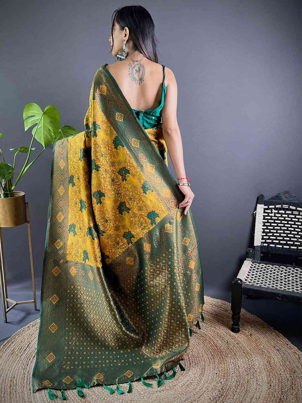 Mustard Soft Silk Butta Weaving Saree