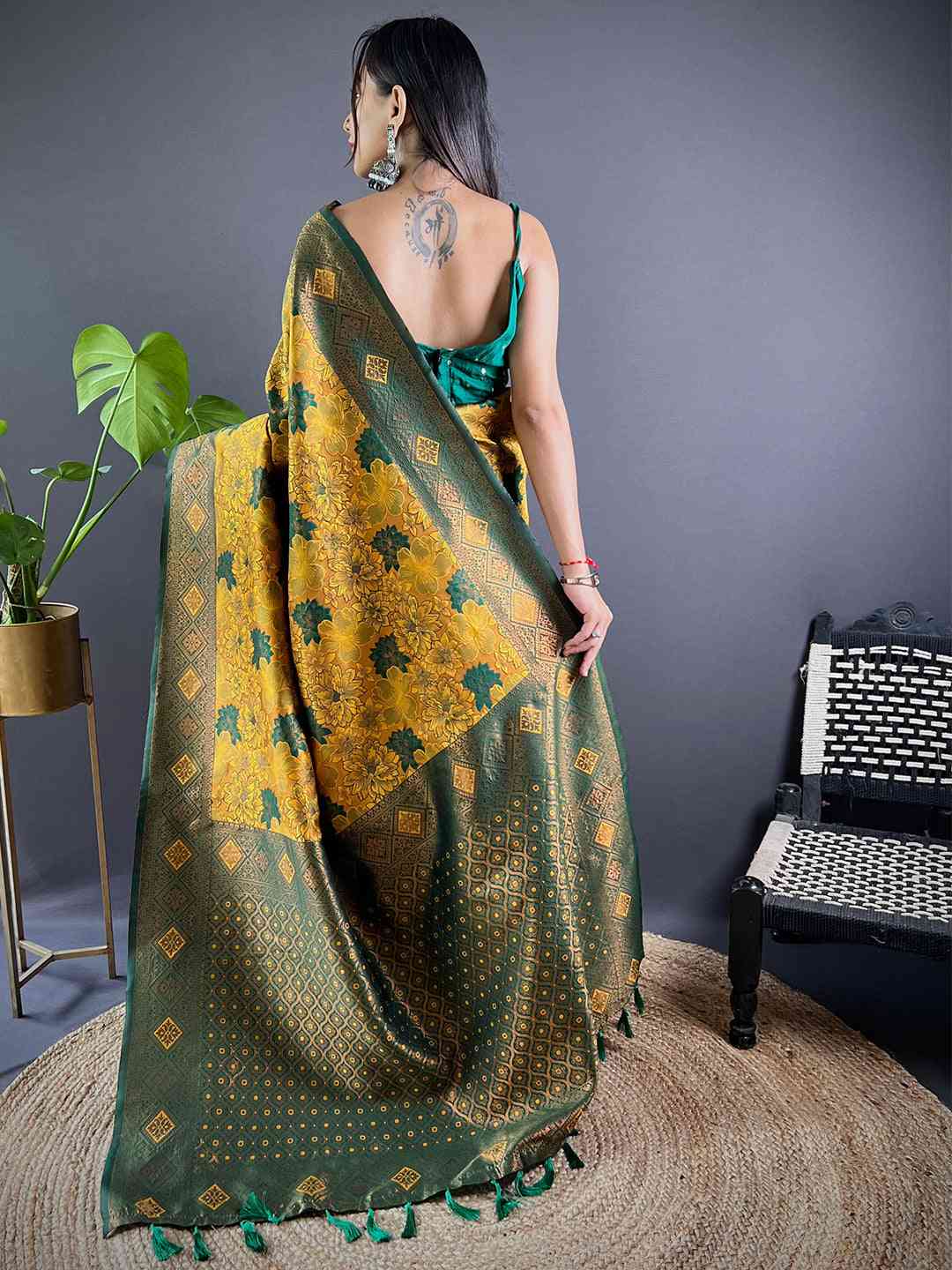 Mustard Soft Silk Butta Weaving Saree