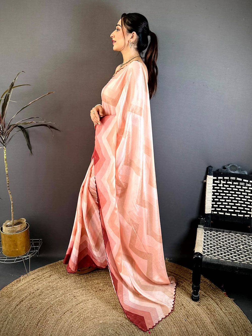 Radiant Ombre Zigzag Chinnon Chiffon Saree
