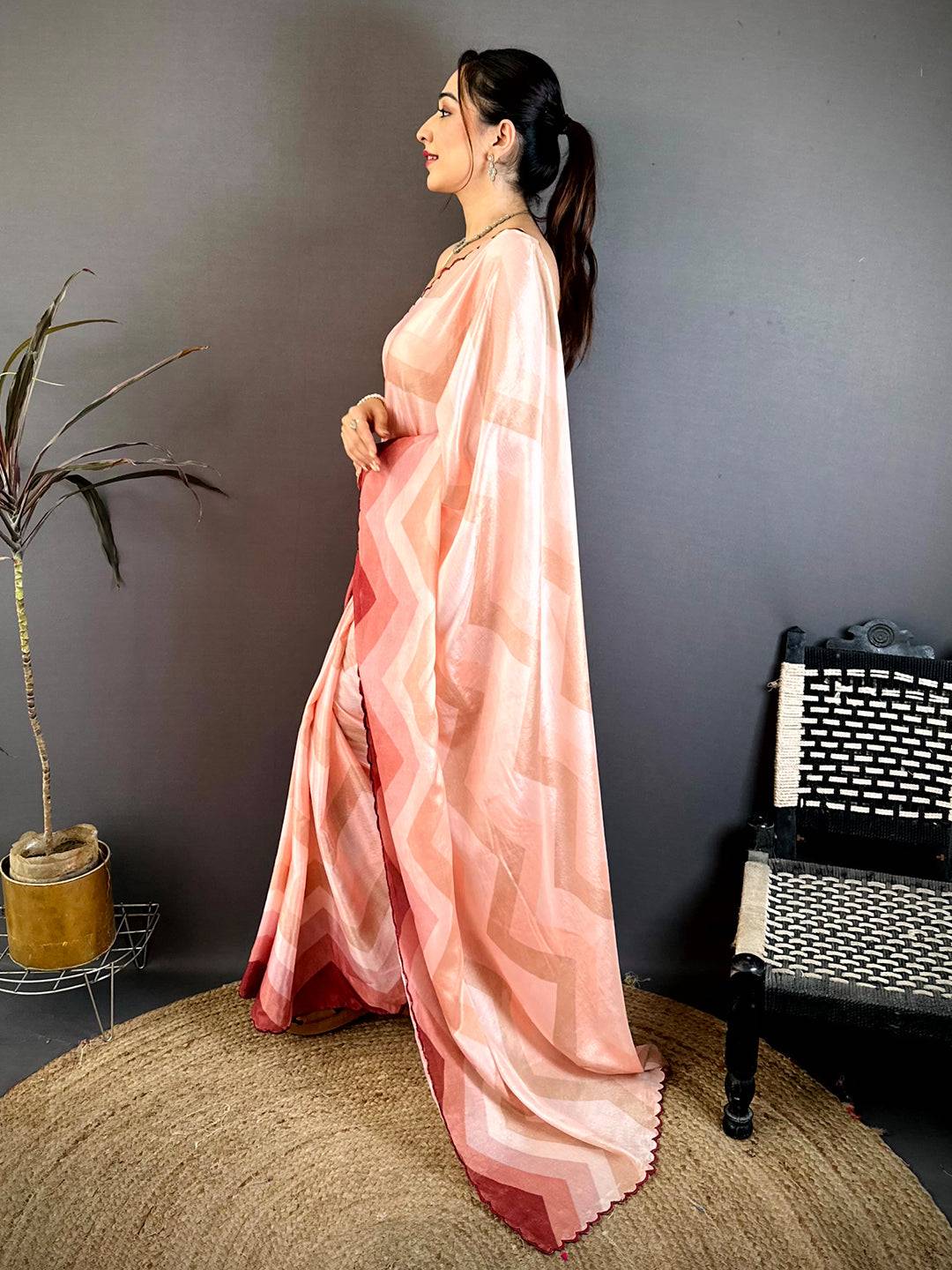 Radiant Ombre Zigzag Chinnon Chiffon Saree