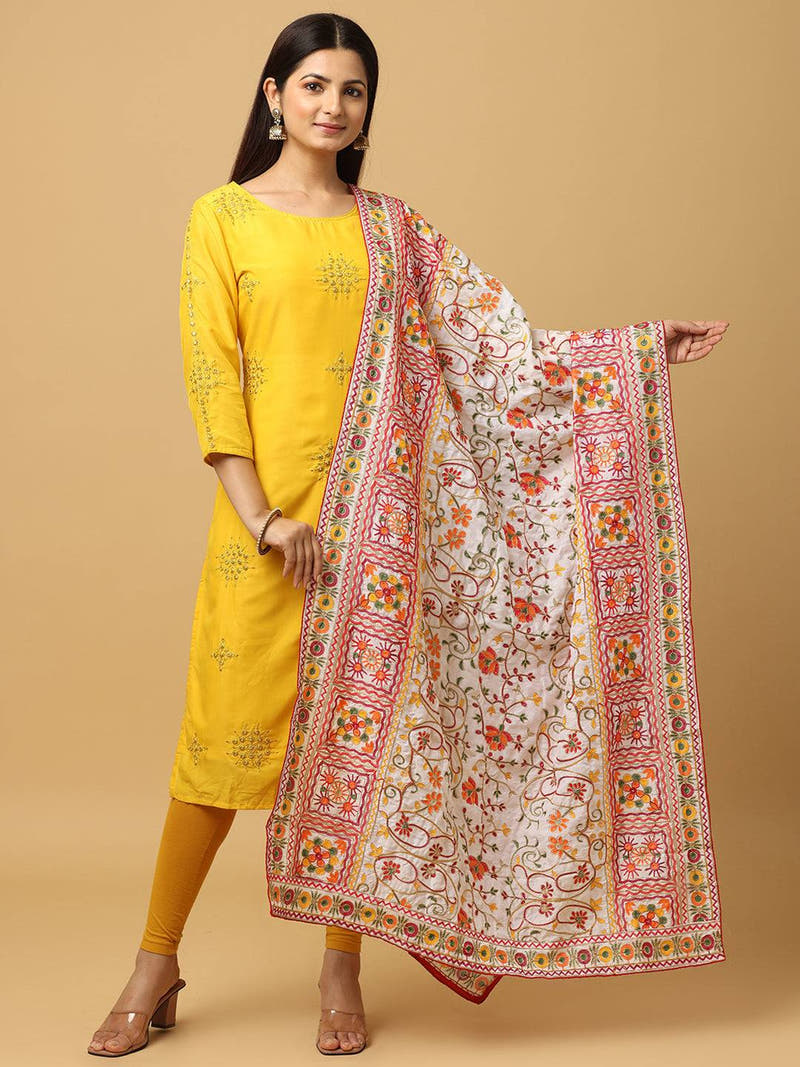 Ivory Pink Fine Floral Pashmina Dupatta