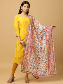 Ivory Pink Fine Floral Pashmina Dupatta