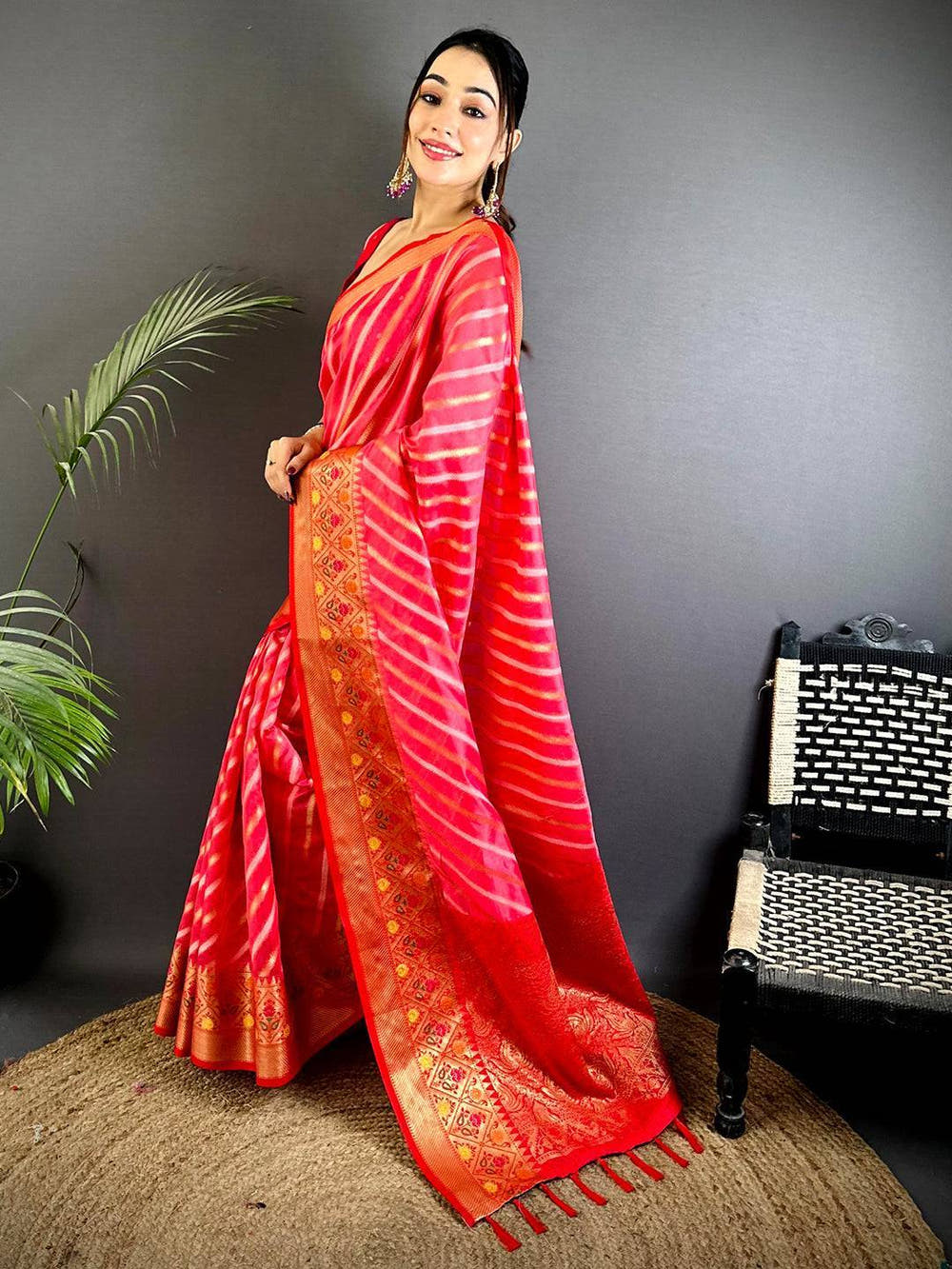 Pink Banarasi Lehriya Katan Silk Saree
