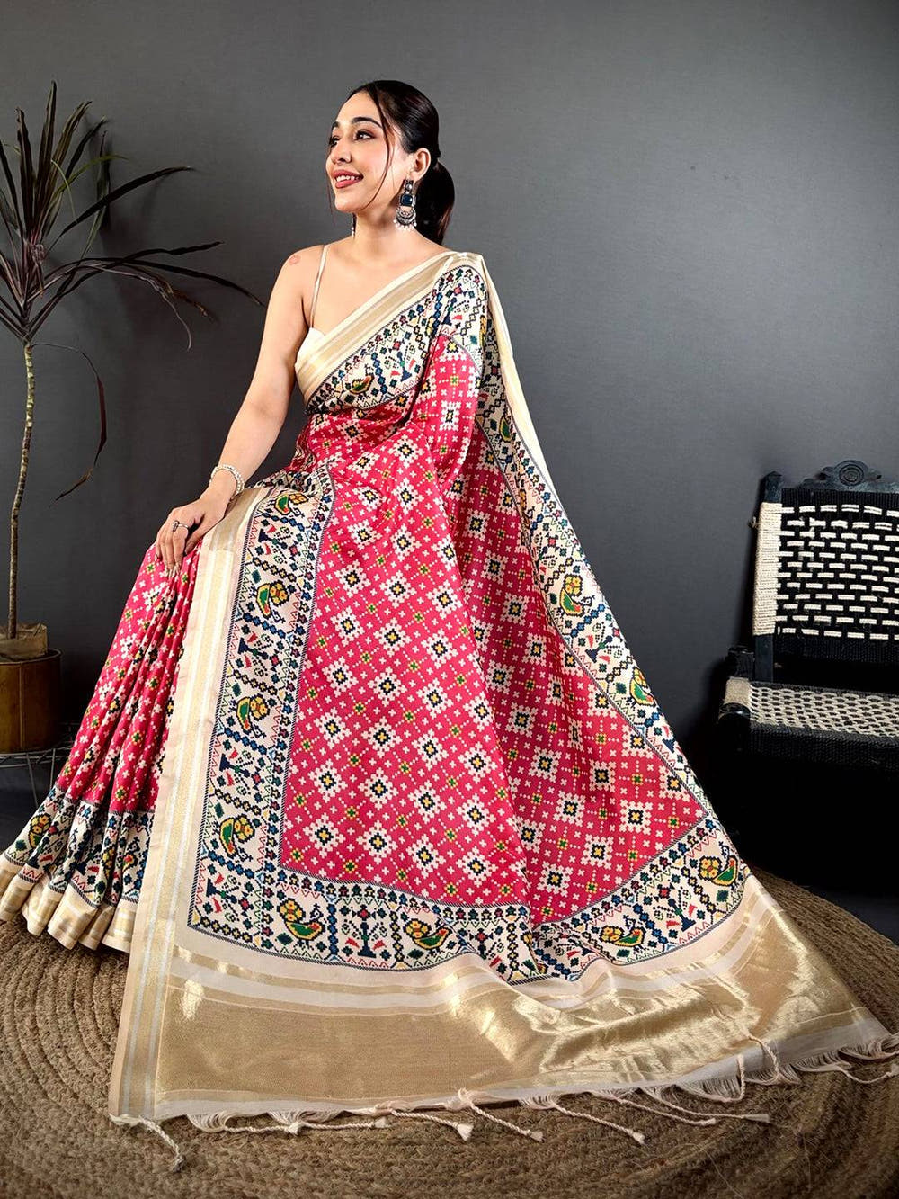 Pink Red Allover Patola Kanchi Saree