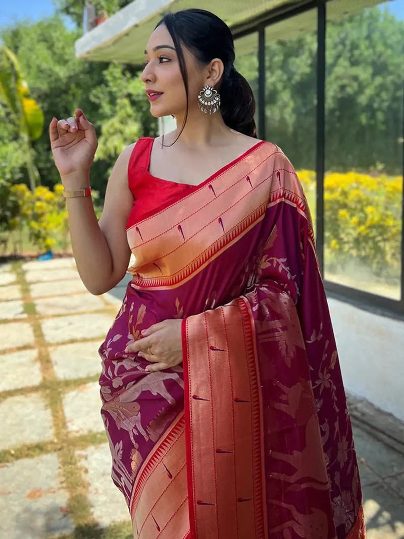 Magenta Wine Paithani Silk Pichwai Saree