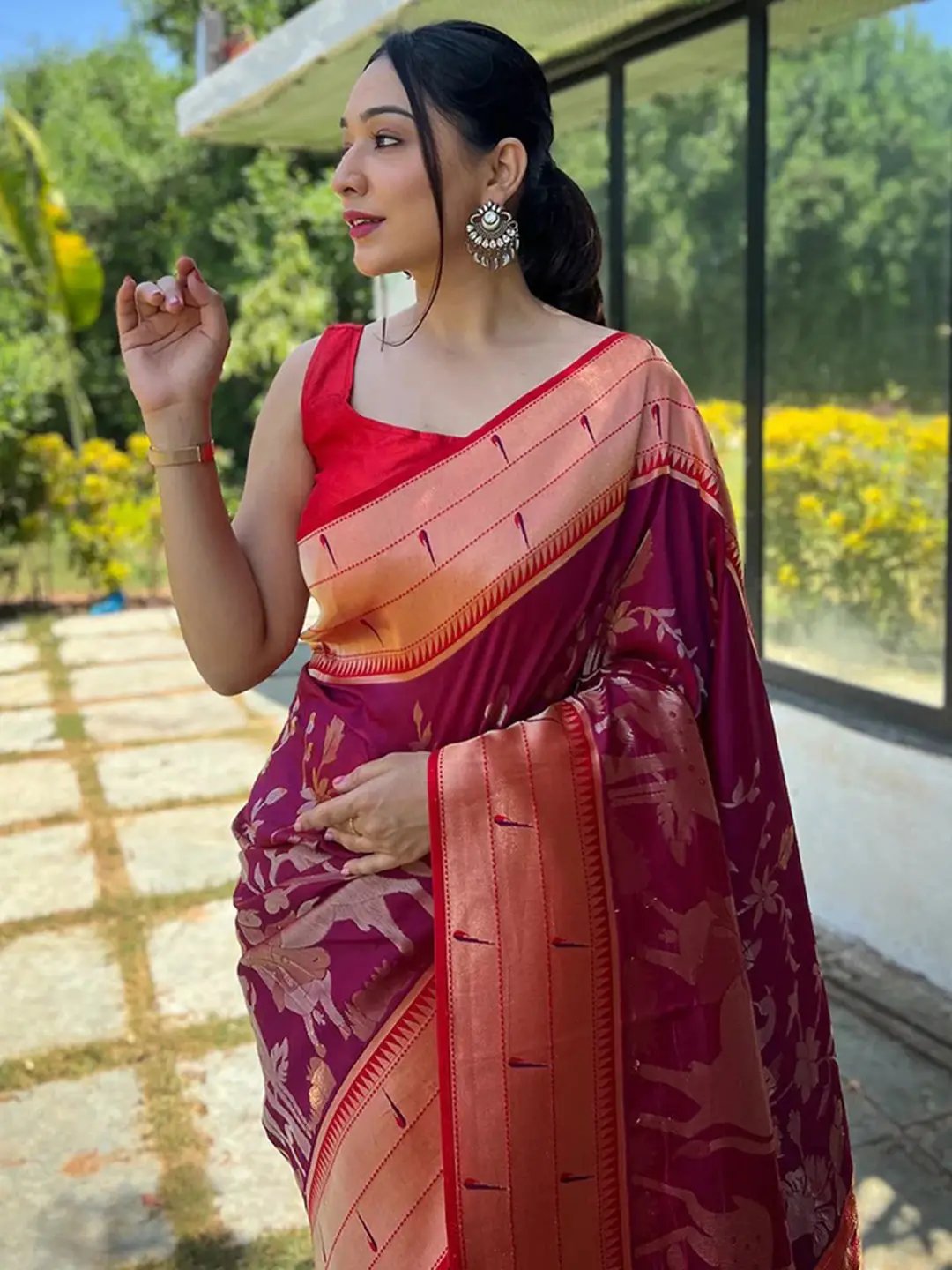 Magenta Wine Paithani Silk Pichwai Saree