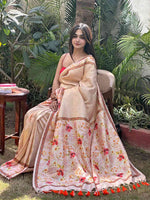 Peach Banarasi Kanjivaram Floral Print Saree