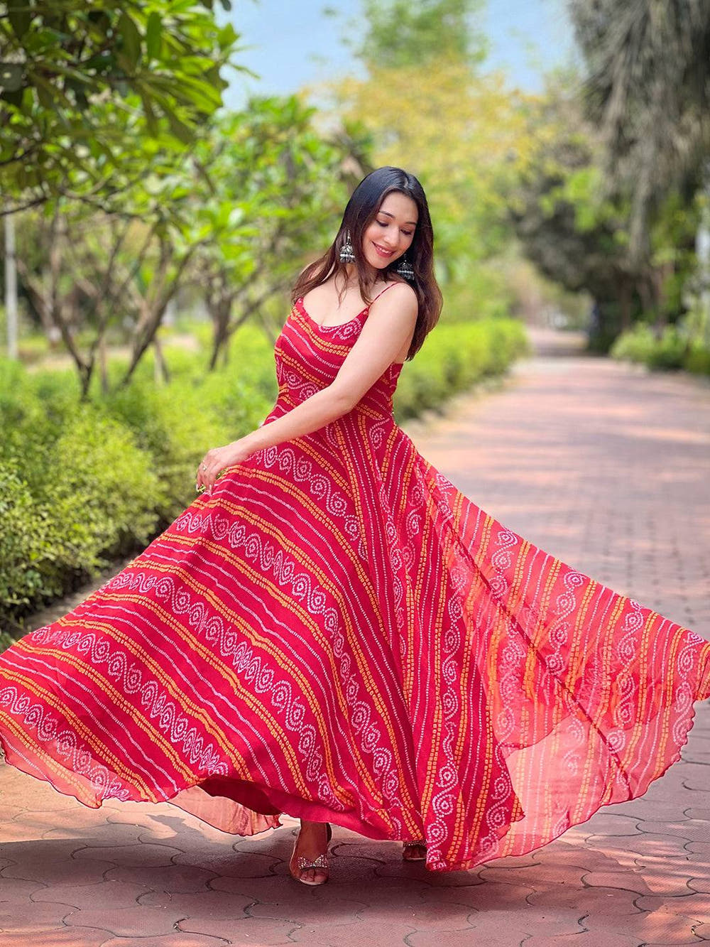 Rose Red Long Printed Dress
